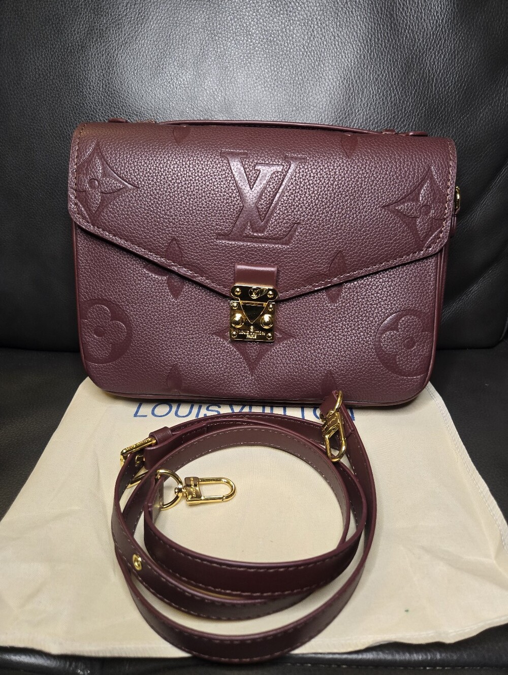 Inspired Embossed Satchel/ Crossbody Bag in Deep Burgundy